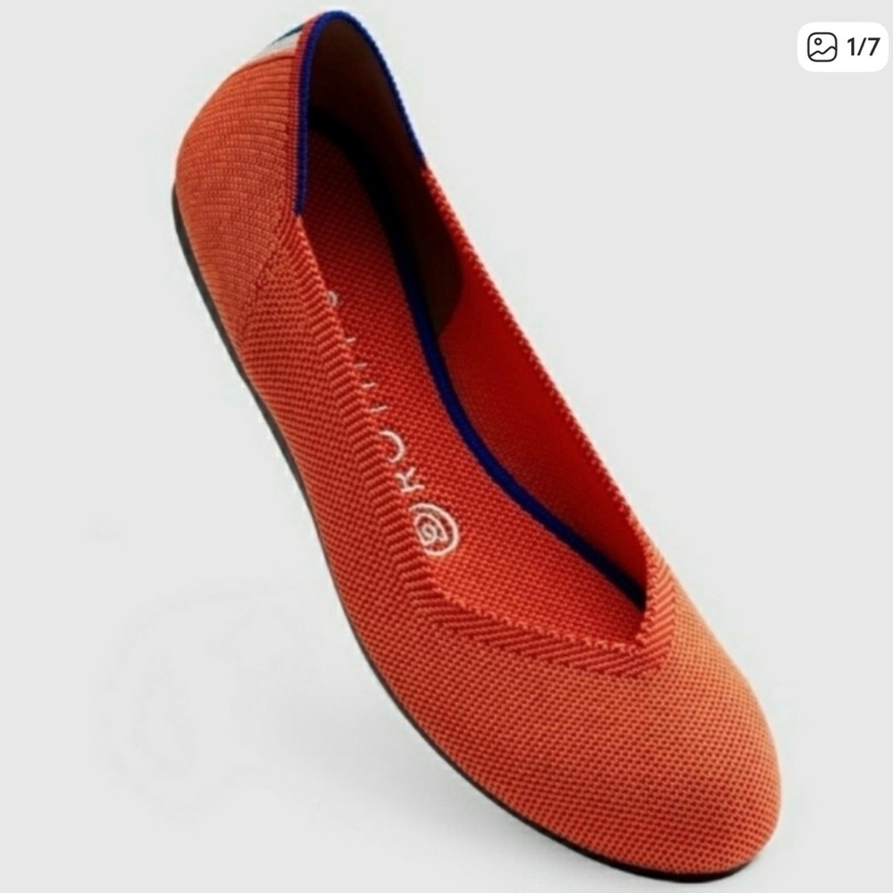 EUC RARE Rothy's Persimmon with Marine (blue) Stipe - size 7 - Picture 2 of 5
